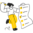 Drawing of a person with a long checklist in their hands.